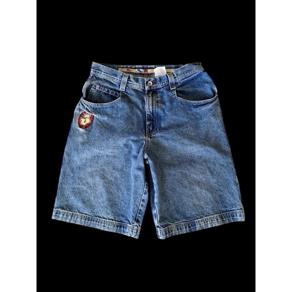 JNCO 90's Vintage Jean Denim Shorts Jester Big Tabs Sz 34 Actual 32.5 Pipes Jort